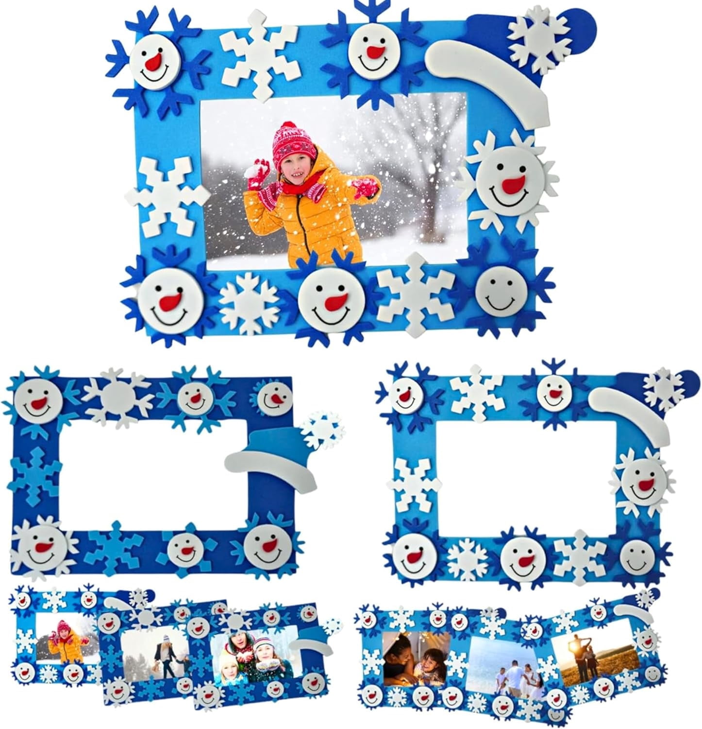 4E's Novelty Foam Snowflake Picture Frame Craft 12 Pack – Christmas Winter Arts & Crafts Kit for Kids Toddlers 3-12, Classroom DIY, Individually Wrapped