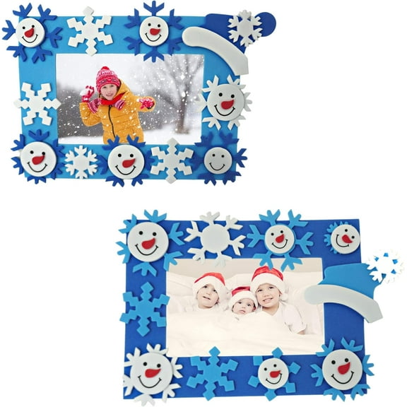 4E's Novelty Foam Snowflake Pictures Frame Craft Kit, 4 Pack Christmas Foam Picture Frames for Kids