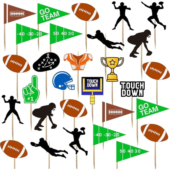 4E's Novelty Football Cupcake Toppers 96 Pack, 12 Designs, Cake Picks, Appetizer Toothpicks, Party Decor