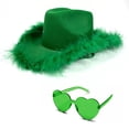 thumbnail image 1 of 4E’s Novelty Green Cowboy Hat with Feathers & Heart Sunglasses – St. Patrick’s Day Fun, 1 of 12