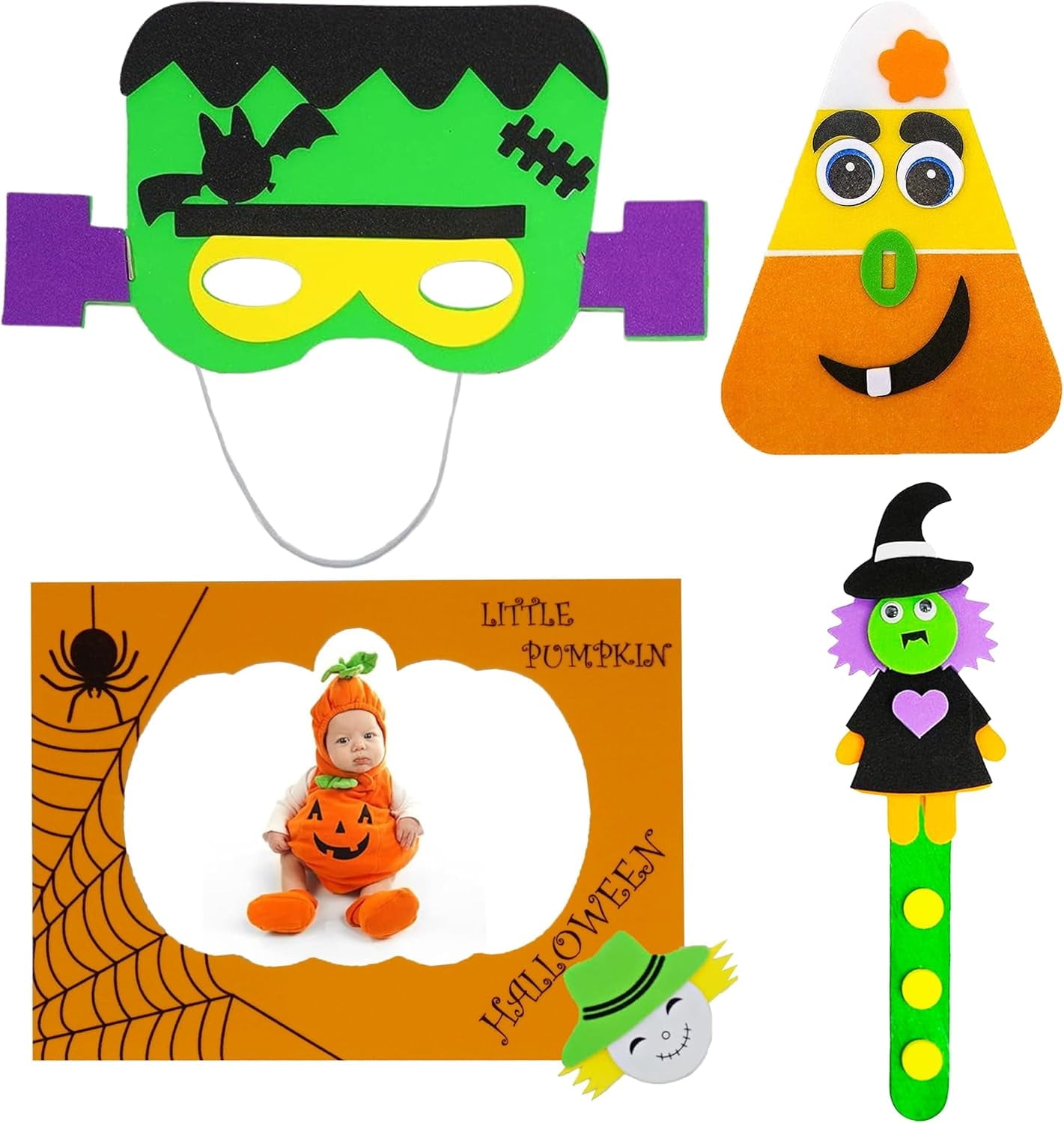 4E's Novelty Halloween Crafts for Kids (Makes 4) – Foam Halloween Craft Kit with Frame, Mask, Bookmark & Candy Corn