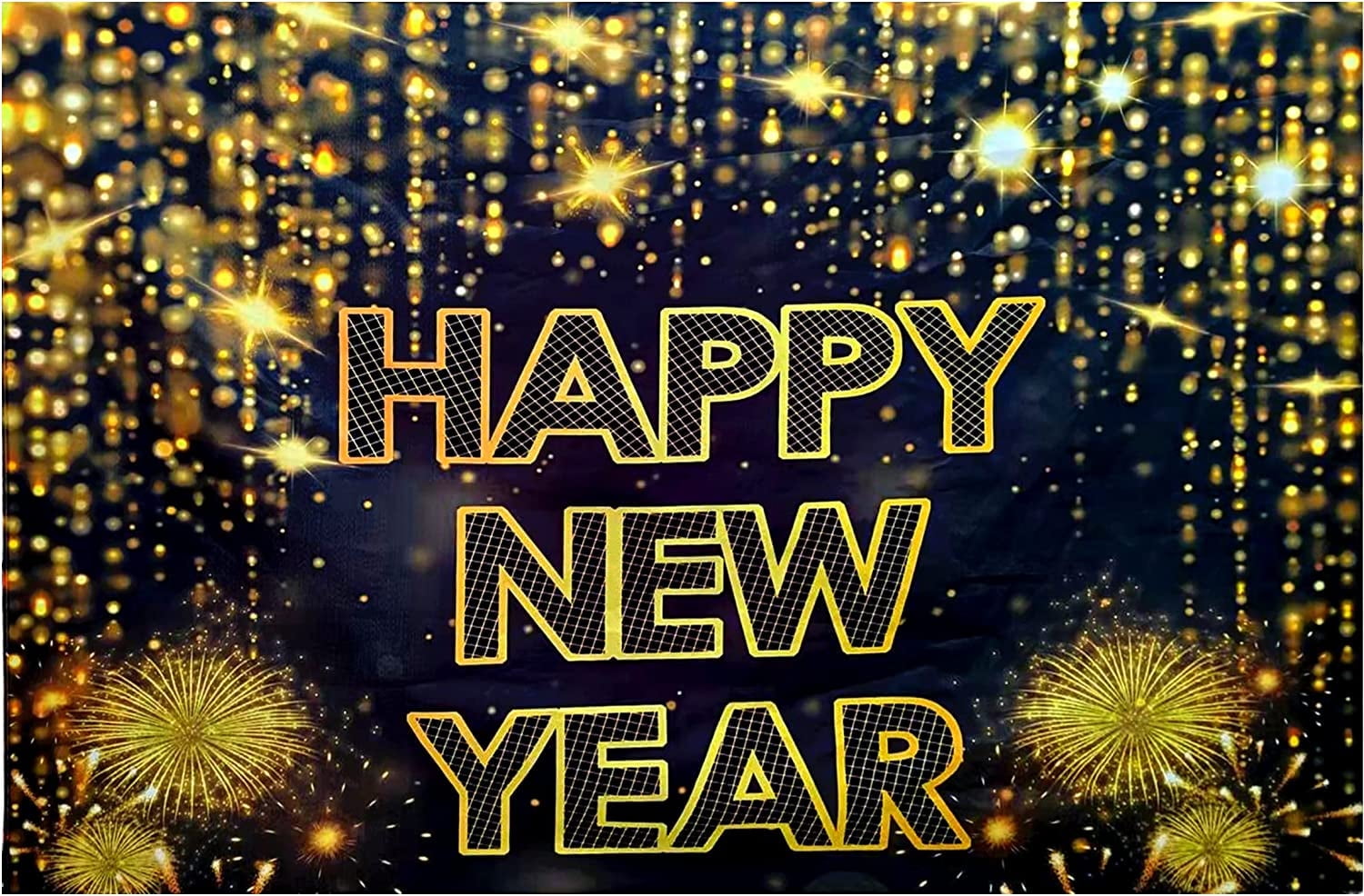 4E's Novelty Happy New Year Banner 2025, 72x44" Fabric Backdrop Parties, Home Decor, Photography, and NYE Celebrations