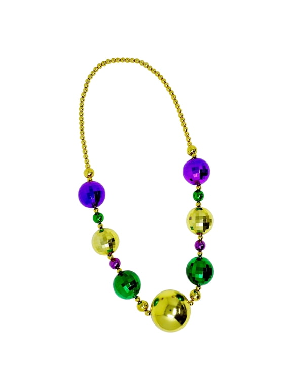Jumbo Mardi Gras Bead Necklace Purple Gold Green for Adult