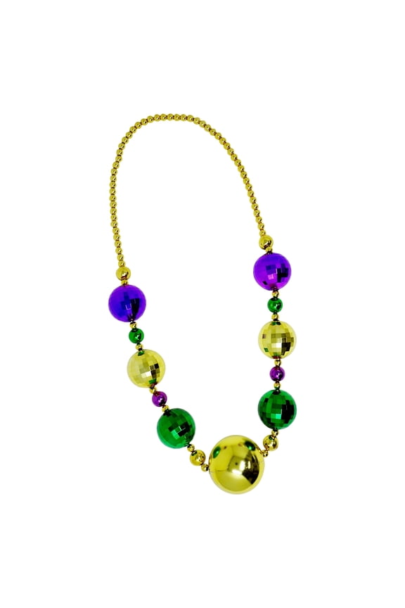 Jumbo Mardi Gras Bead Necklace Purple Gold Green for Adult