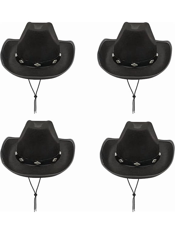 2 Pack Black Cowboy Hat, Kid Size Felt Cowgirl Hats for Girls, Boys, Teens, Party Pack