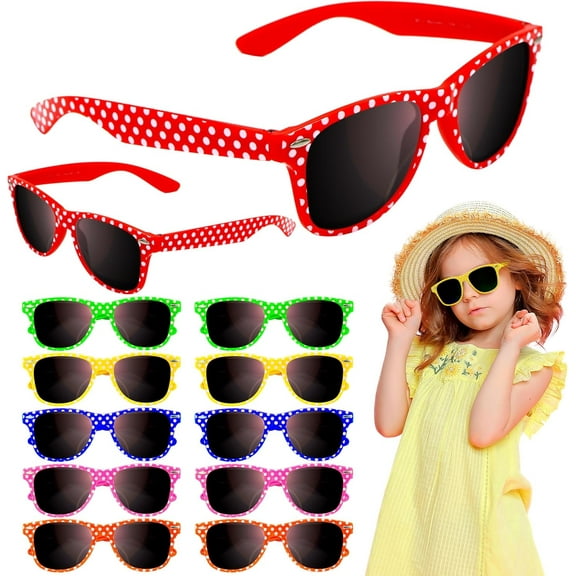 4E's Novelty Bulk Kids Sunglasses for Parties, Neon UV Protection, Ages 3-12, Boys & Girls, Colorful Shades (24 Pack)