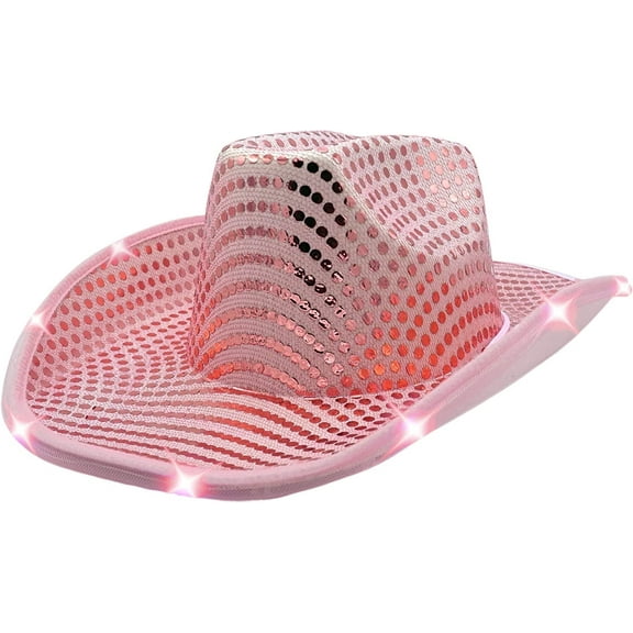 4E's Novelty Light Up Pink Cowgirl Hat w/ Sequins for Women & Teens