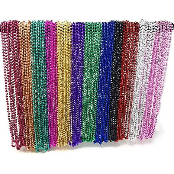 4E's Novelty Mardi Gras Beads Bulk (144 Pcs) Metallic 12 Colors for Party Favors & Costumes