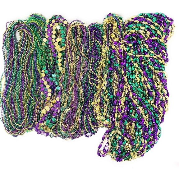 4E's Novelty Mardi Gras Beads Bulk (500 Pcs) Metallic Assorted Necklaces for Adults and All