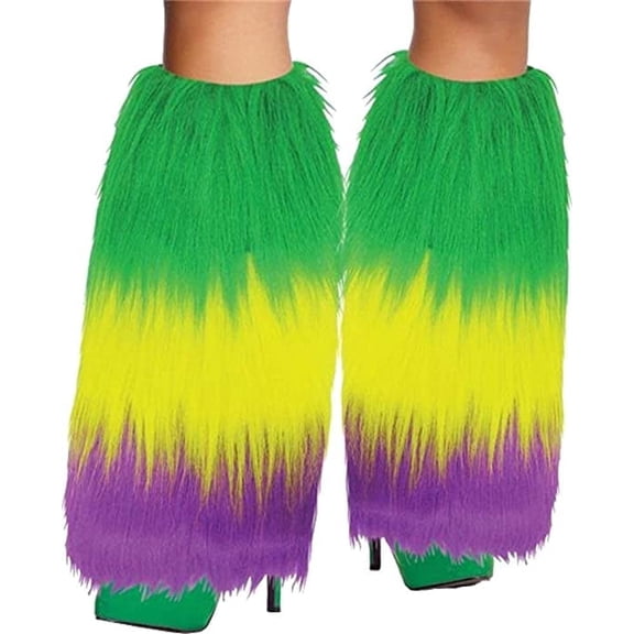 4E's Novelty Mardi Gras Leg Warmers Faux Fur Purple Green Gold Boot Covers Costume Accessory Pair