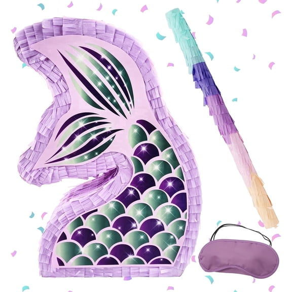 4E's Novelty Mermaid Pinata Set with Bat & Blindfold for Mermaid Birthday Party Games