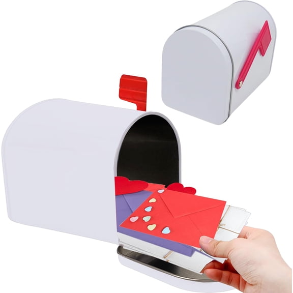 4E's Novelty Mini Tinplate Valentine Mailbox, Kids Gift Box for Cards, Candy & Treats