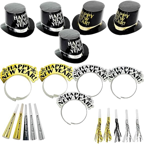 4E's Novelty 20Pcs New Years Eve Party Supplies, Hats Tiaras & Noise Makers for Adults