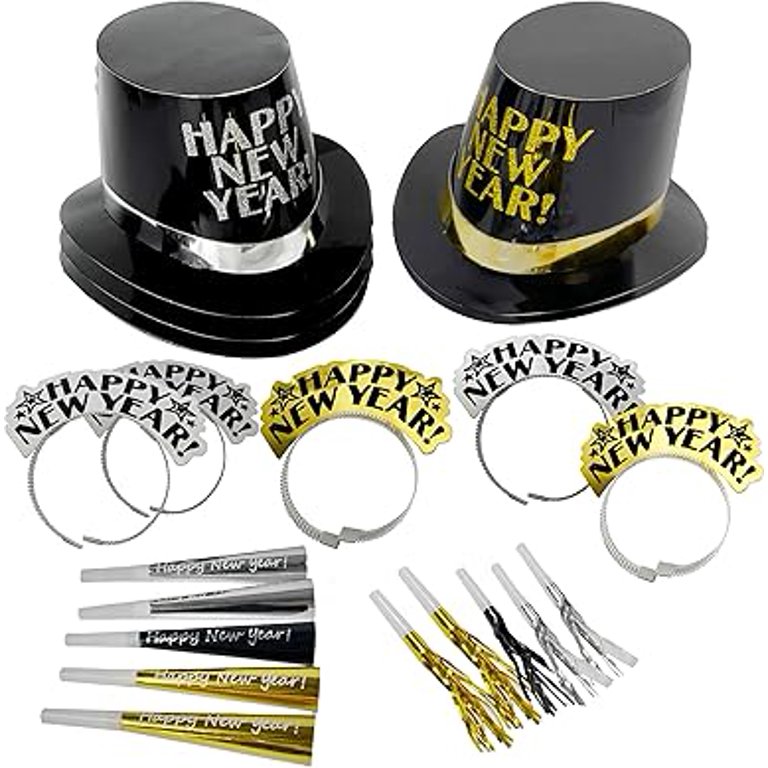 NYE Party Favors 2025 Kit - 74-Piece Set With Photo Booth Props, Hats, Noise Makers, Glasses & Necklaces For New Year's Eve Decorations & Celebrations