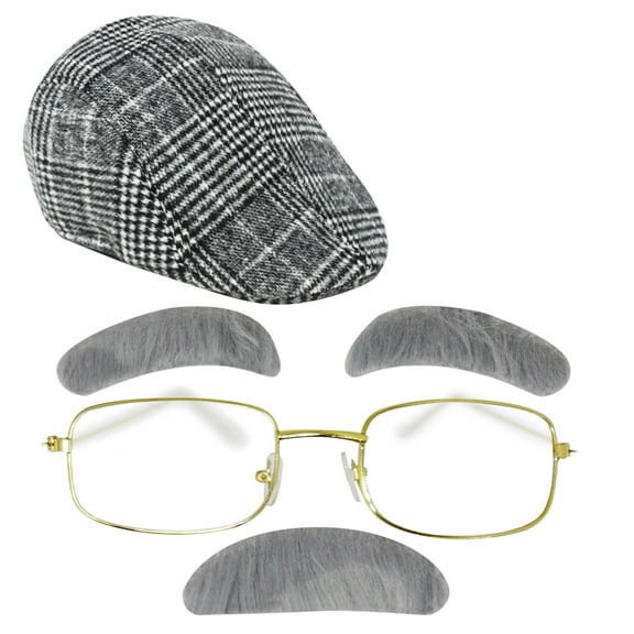 4E's Novelty Old Man Costume for Kids  Grandpa Dress-Up Kit with Cane, 5 Pcs Set