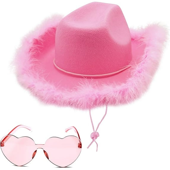 4E's Novelty Pink Cowgirl Hat & Heart Sunglasses – Preppy Cowgirl Look, Bachelorette Party