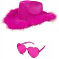 thumbnail image 1 of 4E's Novelty Pink Feathers Cowboy Hat with Heart Sunglasses – Coastal Cowgirl Party Pack, 1 of 4
