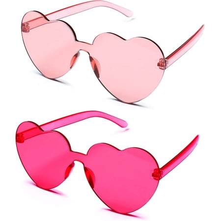 4E's Novelty 2 Pack Heart Shaped Sunglasses for Women Pink Party Glasses Valentines Mardi Gras Outfit