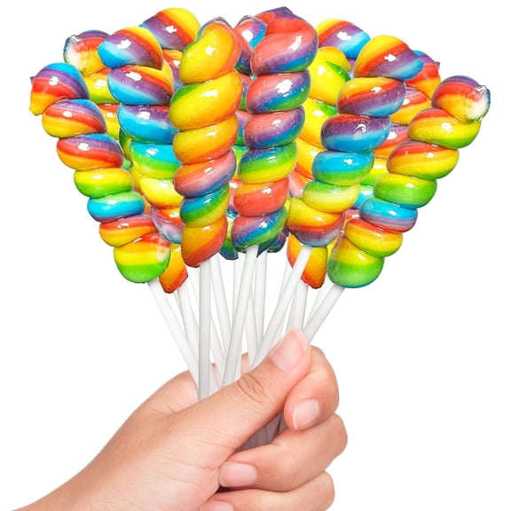 4E's Novelty Rainbow Twist Lollipops 36 Pack, Individually Wrapped Mixed Fruit Suckers Candy Bulk