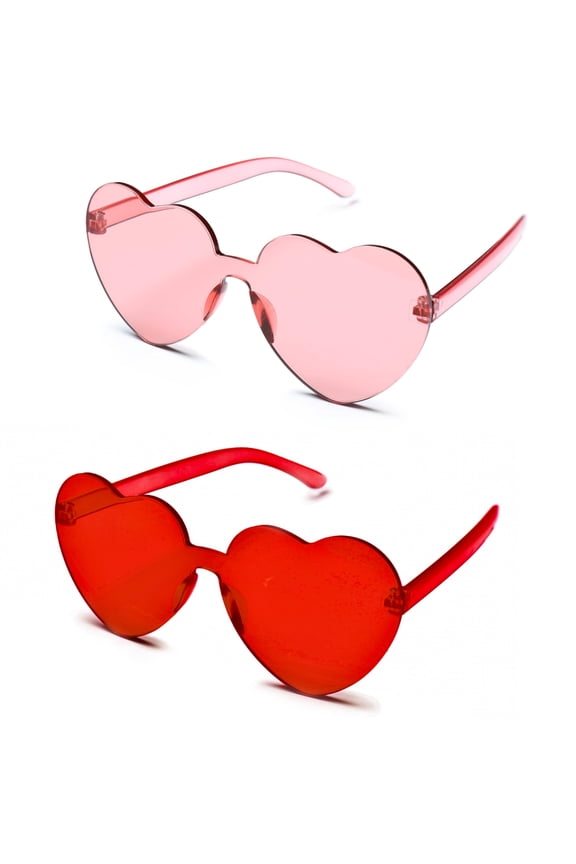 Red & Pink Heart Sunglasses, Transparent Rimless Glasses for Parties