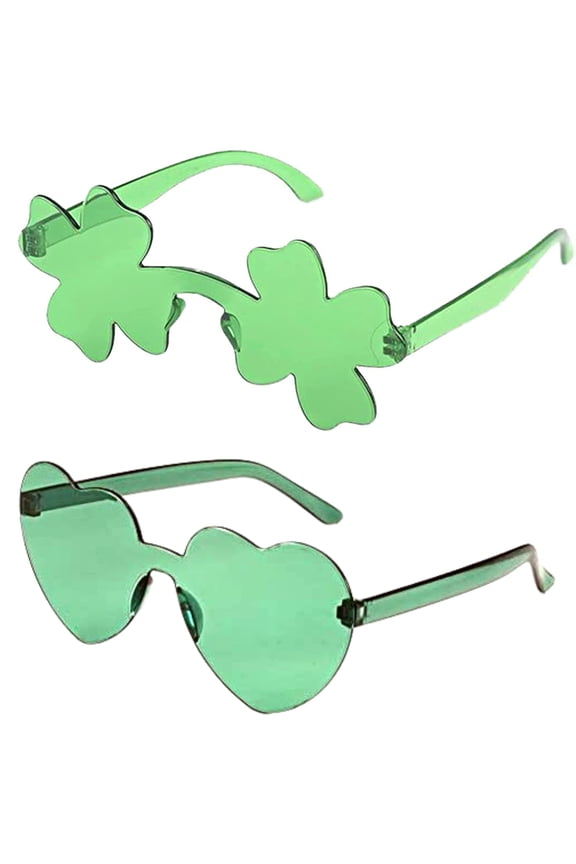 Set of 2 Green Shamrock & Heart Sunglasses - St. Patrick's Day Party Accessories