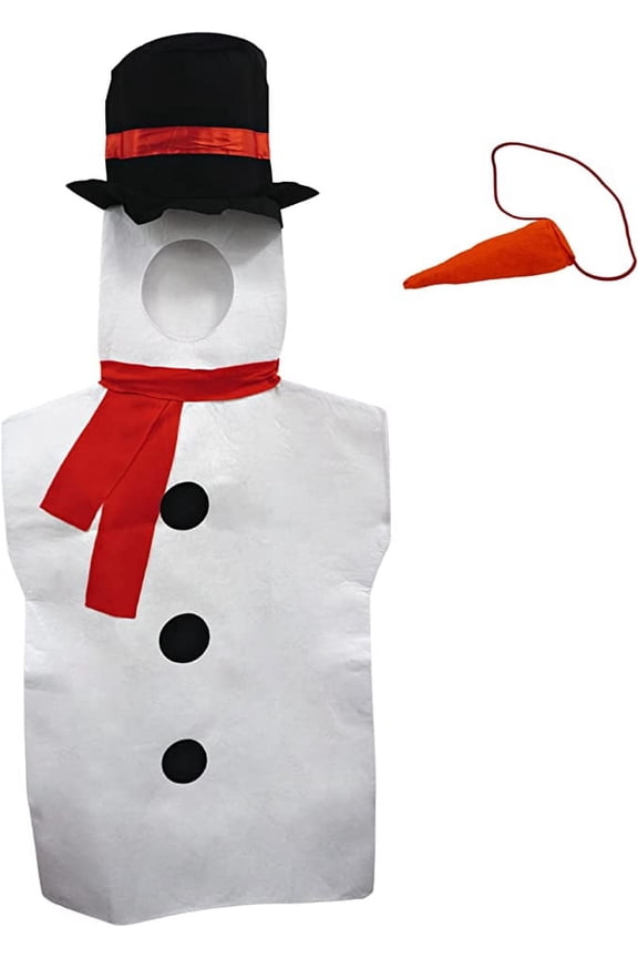 4Es Novelty Snowman Costume Adult - One-Piece Holiday Outfit with Hat & Carrot Nose