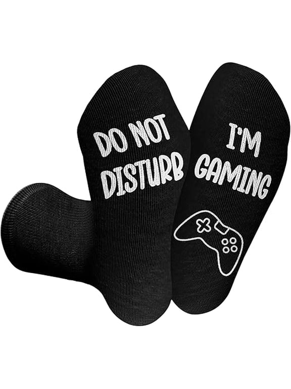 Socks with the phrase Do Not Disturb Im Gaming - Funny Gaming Socks for Men & Teen Boys