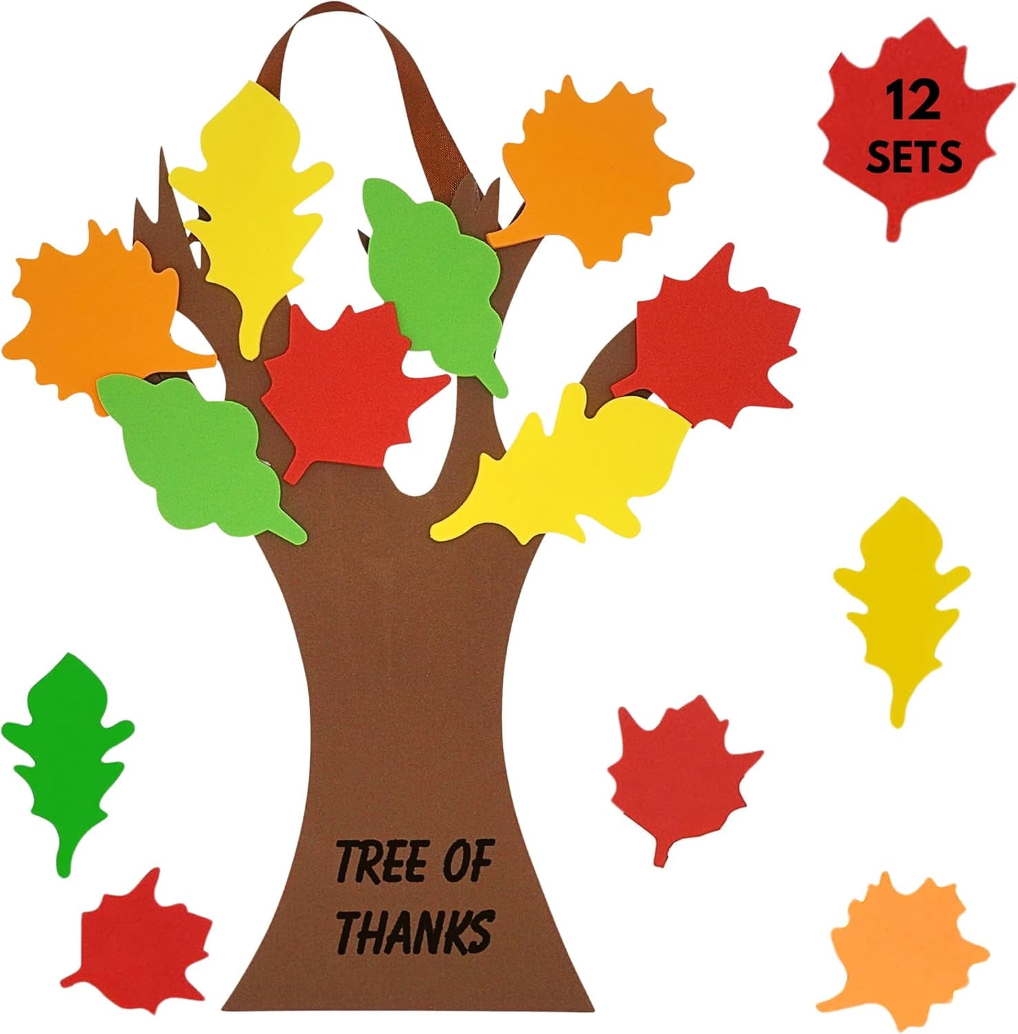4E's Novelty Thankful Tree Craft Kit 12-Pack, Foam, Self-Adhesive - 11” Gratitude Tree Kit With Leaves To Write On, Perfect for Kids Ages 4-8