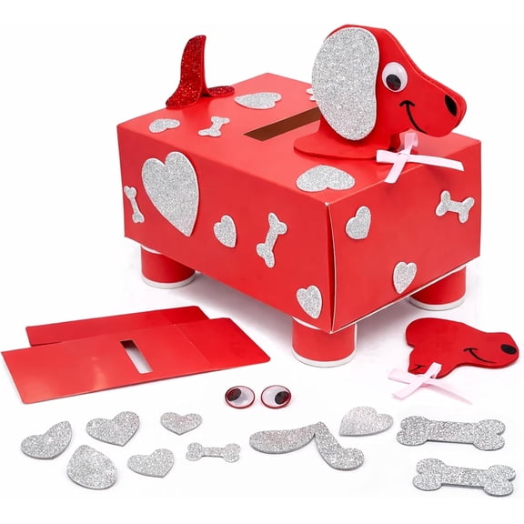 4E's Novelty 2 Pack Puppy Valentine Day Mailbox and Cards for Kids Classroom Exchange Set