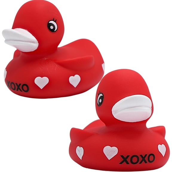 4E's Novelty Valentine's Rubber Ducks, Red XOXO Sweetheart, 3" Pair for Bath or Decor