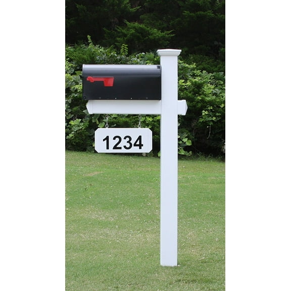 4Ever Products Harrison Mailbox System, White Vinyl Post, Black Mailbox, Decorative Features