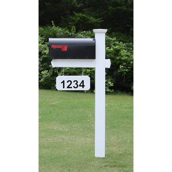 4Ever Products Harrison Mailbox System, White Vinyl Post, Black Mailbox, Decorative Features