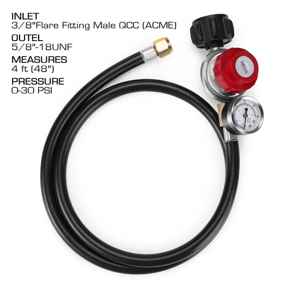 4FT 0-30PSI Adjustable High Pressure Propane Regulator with Hose and PSI Gauge, LP Gas Grill Regulator Hose with 1/8 MNPT Pipe Fitting for Grill, Burner, Fryer, Cooker, firepit and More