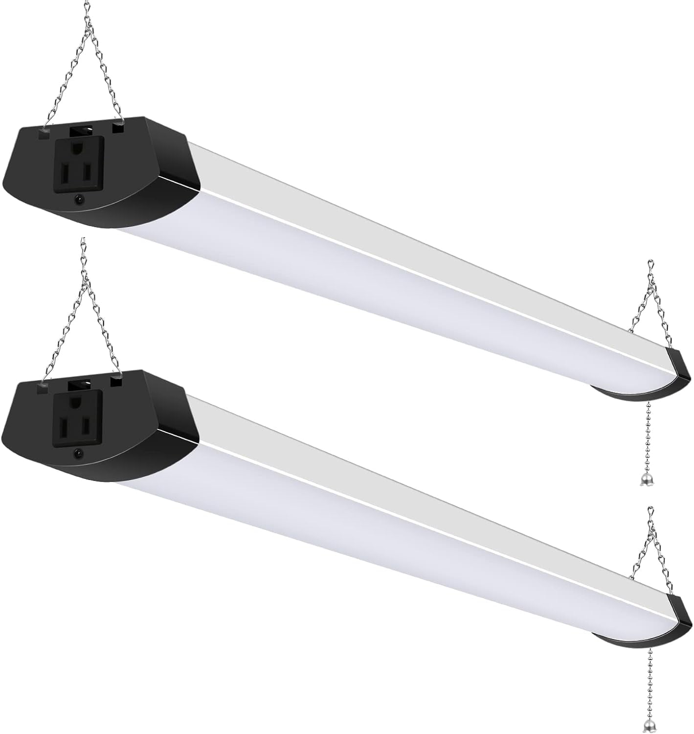 4FT 120W LED Shop Light Linkable, 13000lm(400w Equivalent), 5000K Utility Shop Lights for Garages, Workshops, Basements, Hanging or FlushMount, with Power Cord and Pull Chain, ETL, Black, 2 Pack