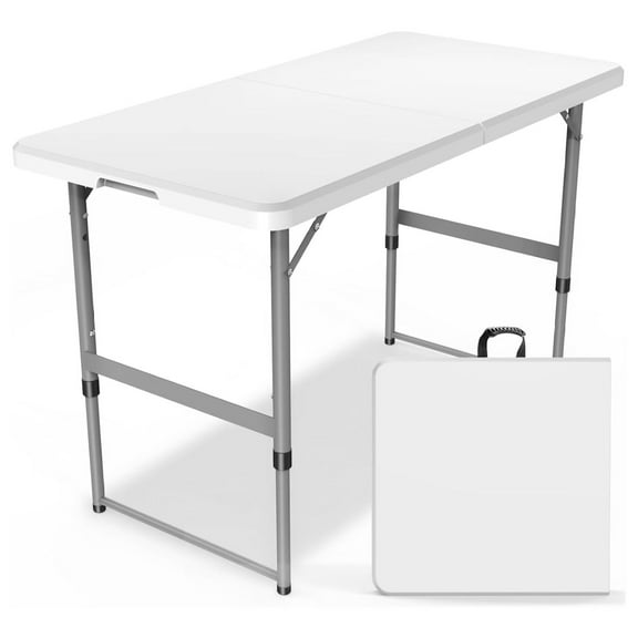 4FT(24" x ") Folding Table, Indoor Outdoor Heavy Duty Table with Carrying Handle,Placstic Fold up Table for Picnic, Party, Camping,Office - White (4FT)
