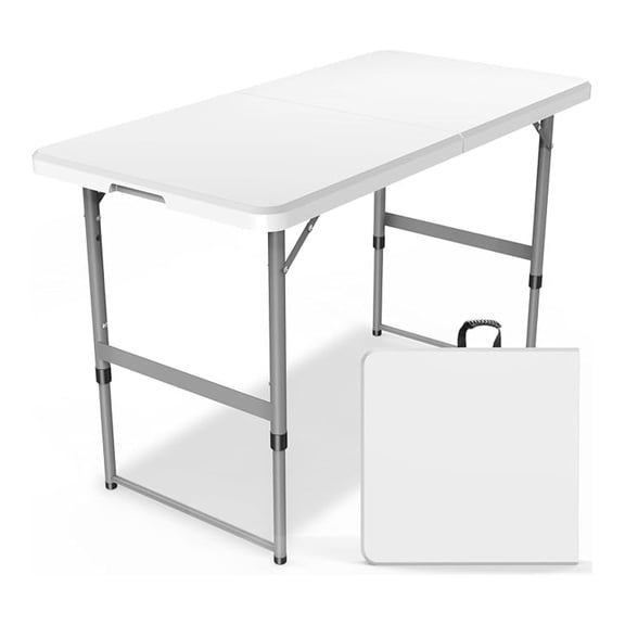 4FT24" x " Folding Table, Indoor Outdoor Heavy Duty Table with Carrying Handle,Placstic Fold up Table for Picnic, Party, CampingOffice - White (4FT)