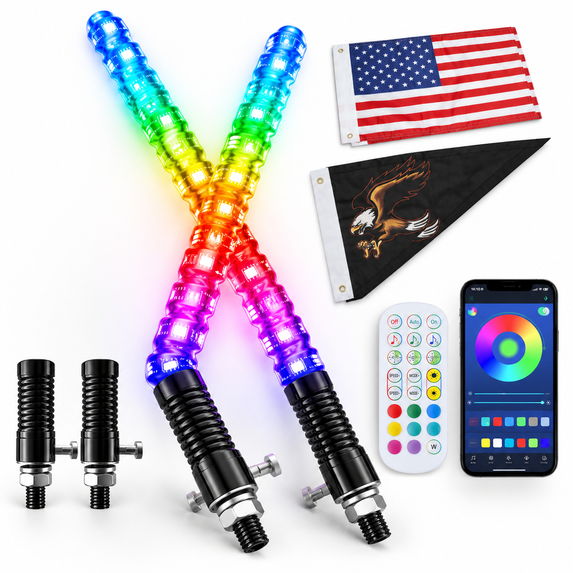 Led Remont 4FT 2PCS Automotive Exterior Decorative LED Whip Lights with RGB ...