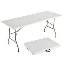 4FT/6FT HDPE Plastic Folding Table with Lock & Handle - White, Portable for Camping, Party, Wedding, Picnic (Shooting Table)