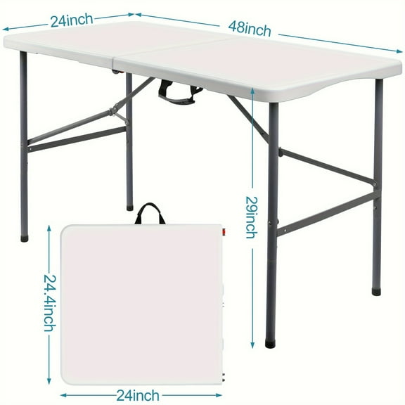 4FT/6FT Plastic Folding Table, Shooting Table, HDPE Portable Picnic Table Outdoor, For Camping, Party, Wedding, Picnic, With Lock, Handle - White.