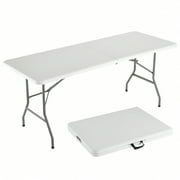 4FT/6FT Plastic Folding Table, Shooting Table, HDPE Portable Picnic Table Outdoor, For Camping, Party, Wedding, Picnic, With Lock, Handle - White