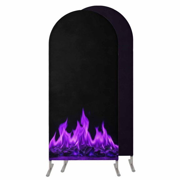 4FT Arch Backdrop Covers, Abstract Purple Flame Wedding Arch Cover Stretchy, Flickering Fire Pattern Black Chiara Arches Backdrop Stand Covers for Birthday Baby Shower Party Banquet Decor