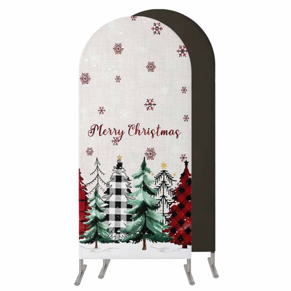4FT Arch Backdrop Covers, Beige Christmas Tree Wedding Arch Cover Stretchy, Xmas Trees Winter Snowflake Rustic Chiara Arches Backdrop Stand Covers for Birthday Baby Shower Party Banquet Decor