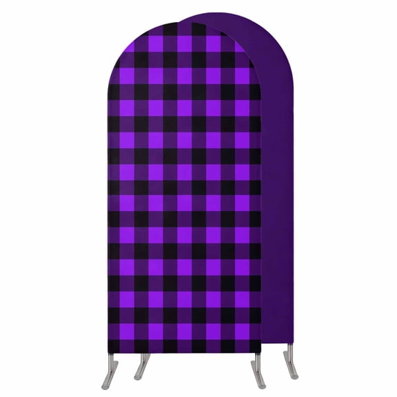 4FT Arch Backdrop Covers, Black Purple Plaid Wedding Arch Cover Stretchy, Farmhouse Simple Buffalo Checked Chiara Arches Backdrop Stand Covers for Birthday Baby Shower Party Banquet Decor