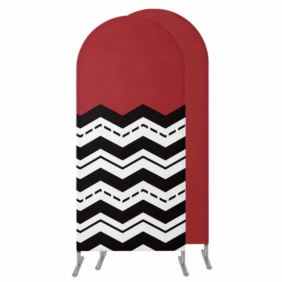 4FT Arch Backdrop Covers, Black White Chevron Wedding Arch Cover Stretchy, Geometric Red Sea Wavy Striped Chiara Arches Backdrop Stand Covers for Birthday Baby Shower Party Banquet Decor