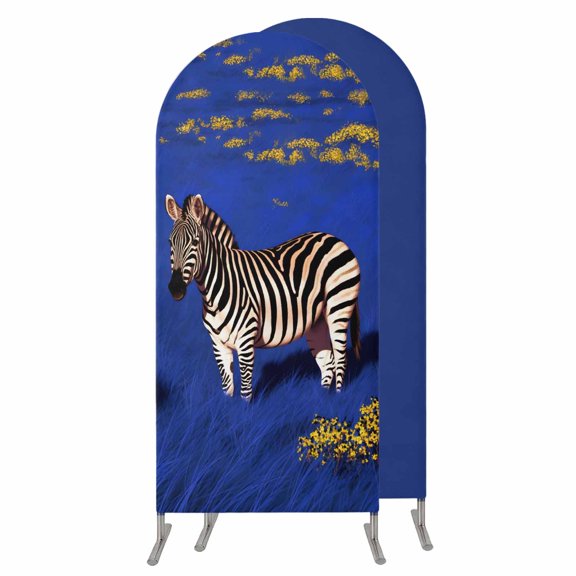 4FT Arch Backdrop Covers, Blue Grassland Abstract Wedding Arch Cover Stretchy, Zebra Wildflowers Natural Scenery Chiara Arches Backdrop Stand Covers for Birthday Baby Shower Party Banquet Decor