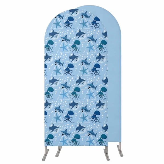 4FT Arch Backdrop Covers, Blue Octopus Shark Wedding Arch Cover Stretchy, Coastal Summer Beach Ocean Starfish Chiara Arches Backdrop Stand Covers for Birthday Baby Shower Party Banquet Decor