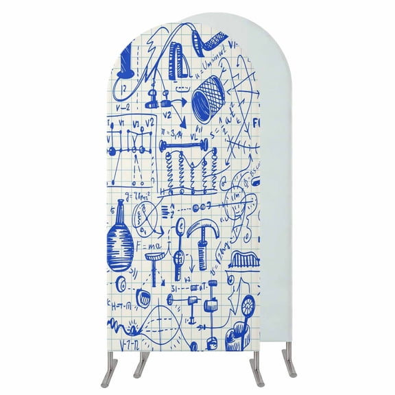 4FT Arch Backdrop Covers, Blue Physics Wedding Arch Cover Stretchy, Model Laboratory Formula Equations Plaid Chiara Arches Backdrop Stand Covers for Birthday Baby Shower Party Banquet Decor