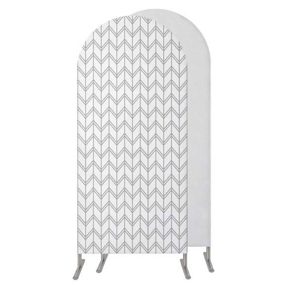 4FT Arch Backdrop Covers, Boho Gray Wedding Arch Cover Stretchy, White Chevron Stripes Abstract Geometric Chiara Arches Backdrop Stand Covers for Birthday Baby Shower Party Banquet Decor