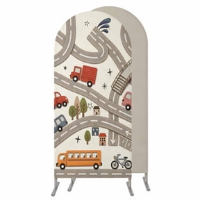 4FT Arch Backdrop Covers, Cars Buses Wedding Arch Cover Stretchy, Cartoon Grey City Street Map Traffic Educational Chiara Arches Backdrop Stand Covers for Birthday Baby Shower Party Banquet Decor