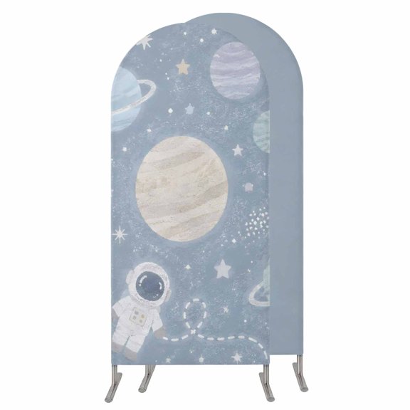 4FT Arch Backdrop Covers, Cartoon Universe Wedding Arch Cover Stretchy, Retro Blue Outer Space Moon Rocket Chiara Arches Backdrop Stand Covers for Birthday Baby Shower Party Banquet Decor